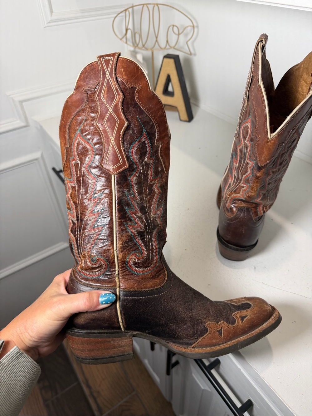 Ariat Women's 6.5B Brown Leather Cowboy Boots Western Cowgirl Square Toe Riding - Picture 5 of 7
